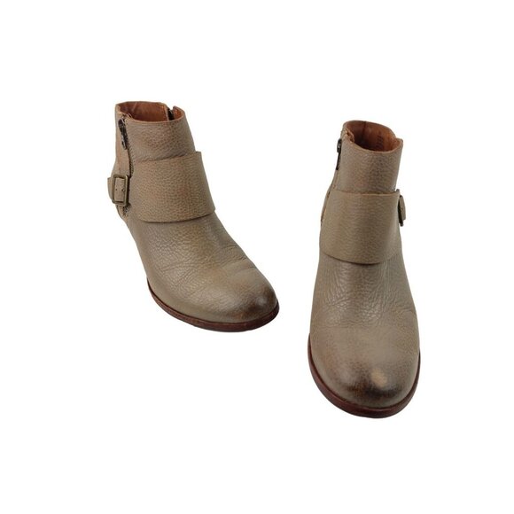 *Kork-Ease Isa Taupe Leather Booties Womens Size 6.5 Moto Buckle Zip Strap Boots - Picture 3 of 16